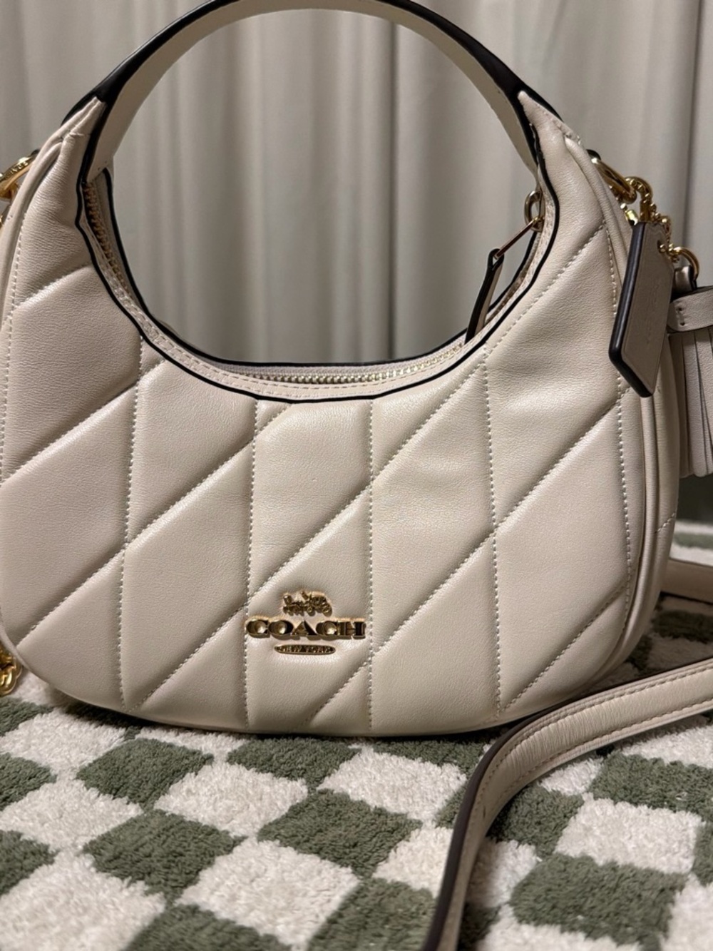 Coach Cream Quilted Leather Shoulder Bag with Gold Hardware